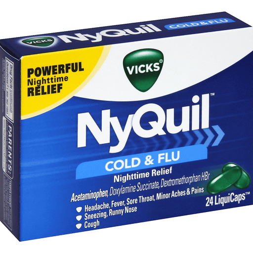 Thuốc Nyquil cold & flu (paracetamol, dextromethorphan, doxylamine)