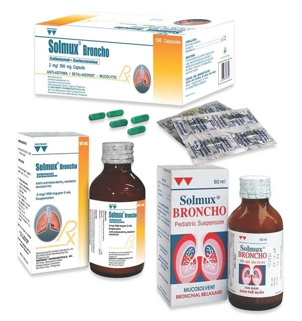 Thuốc điều trị ho có đàm Solmux Broncho (salbutamol, carbocistein)
