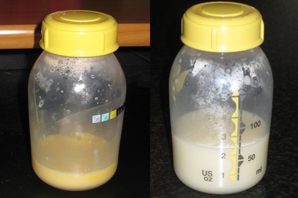 Bên trái: Sữa non. Bên phải: Sữa trưởng thành