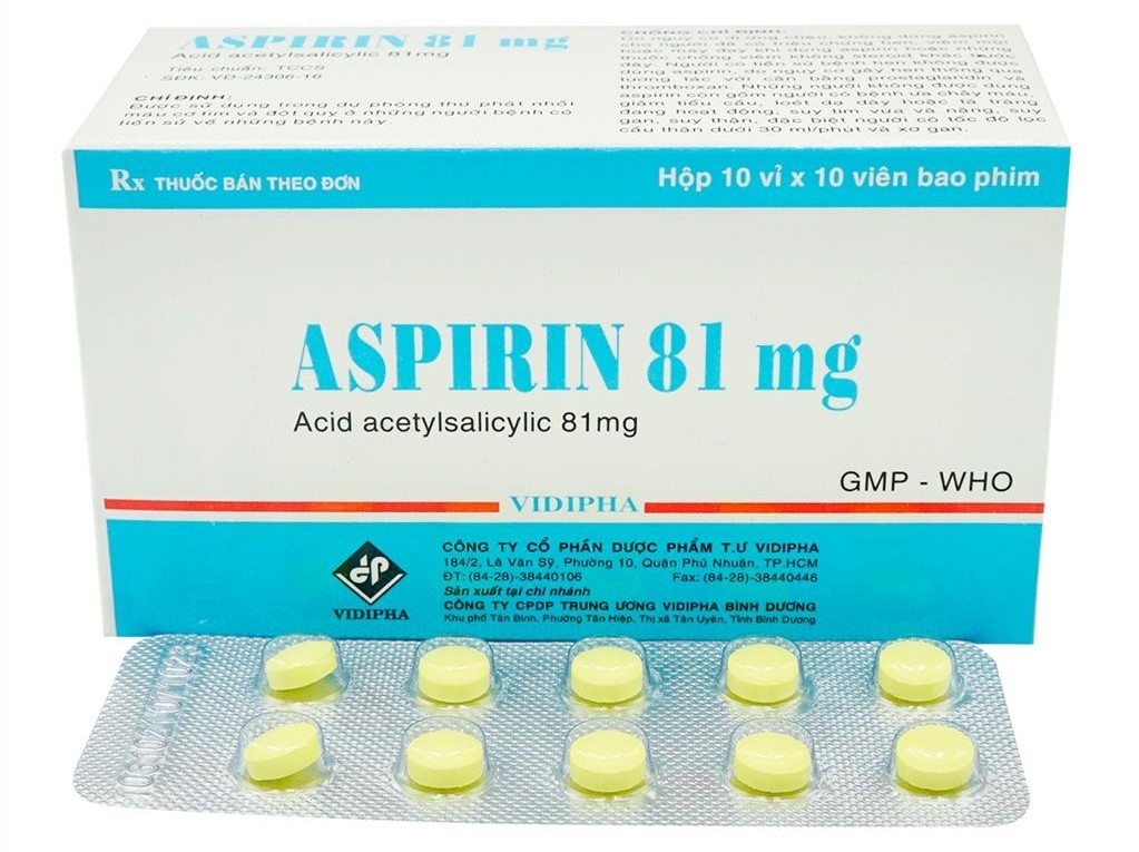 Thuốc Aspirin Vidipha có hàm lượng 81mg là thuốc không kê đơn