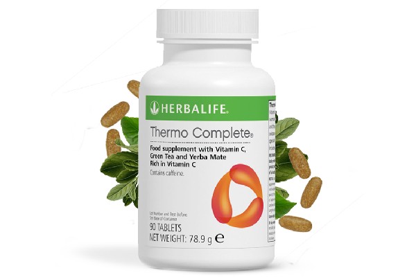 Herbalife Thermo Complete có thành phần chứa caffeine, chiết xuất trà xanh, vitamin C và trà thảo mộc yerba mate