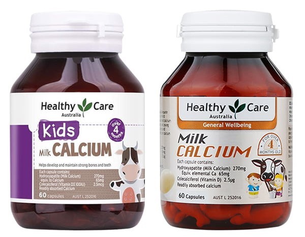 Canxi Healthy Care với 2 dạng bao bì mới (trái) và cũ (phải)