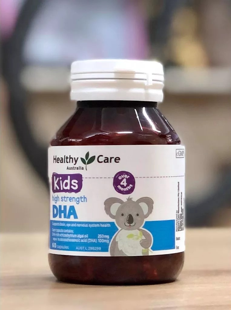 Bao bì viên uống DHA Healthy Care có hình chú gấu phù hợp cho đối tượng người dùng là trẻ em