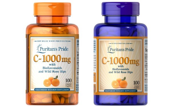 Puritan’s Pride Vitamin C 500mg và 1000mg với mẫu mới (phải) và mẫu cũ (trái)