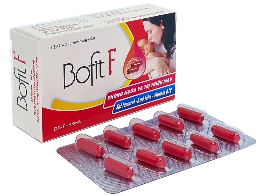 Bofit F được bào chế dưới dạng viên nang mềm, màu đỏ